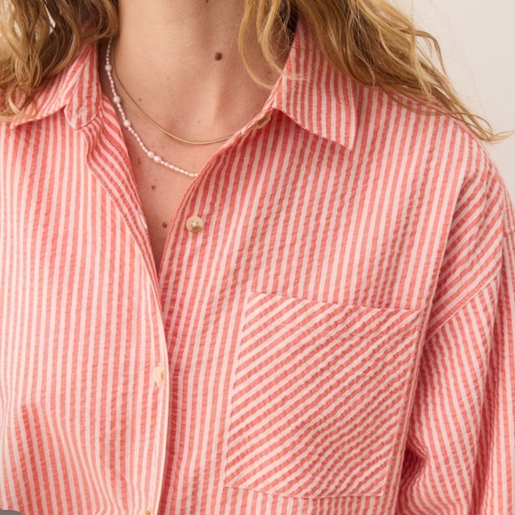 NWT Marine Layer Gracey Oversized seersucker shirt Sz M $138 - Picture 5 of 8